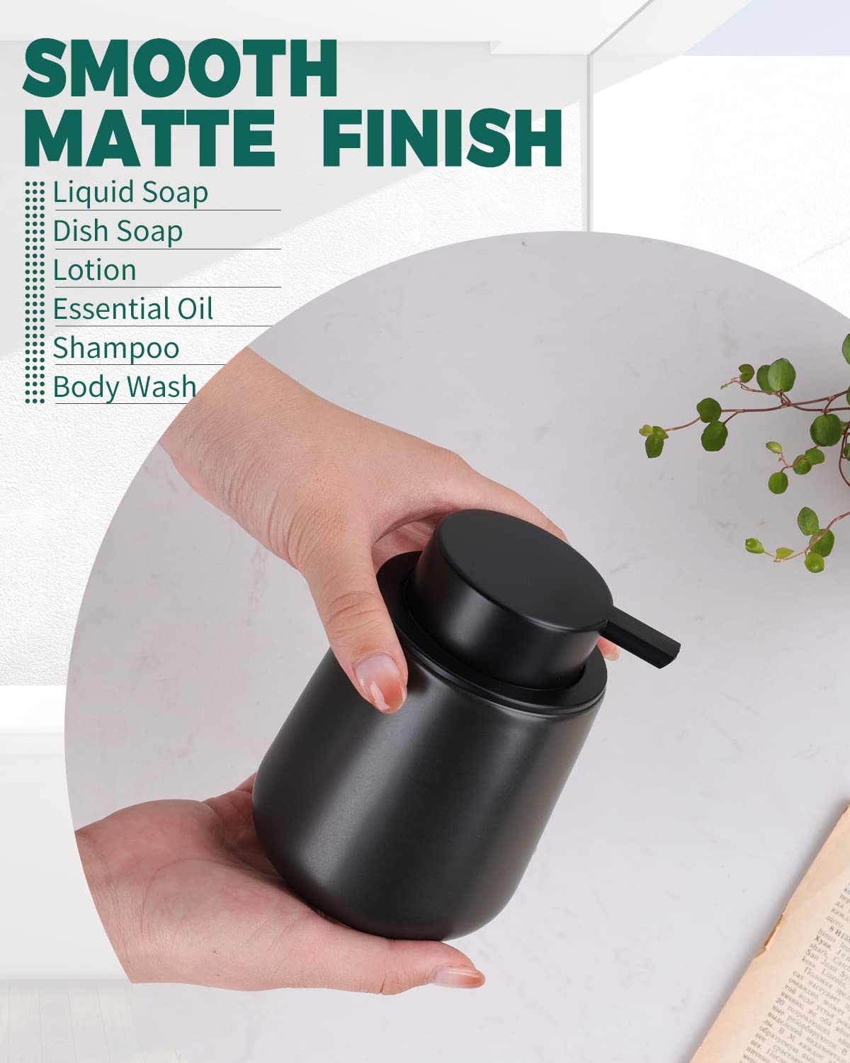 Bosilunlife Black Lotion Dispenser - 12Oz Ceramic Soap Dispenser Bathroom Refillable Liquid Hand Soap Dispenser For Bathroom Kit